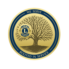 Lions Clubs International "We Serve · Rooted in Service" emblem for the 2026–27 presidential theme